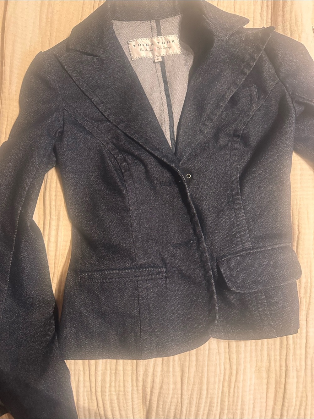 Trina Turk Dark Denim Fitted Blazer 0